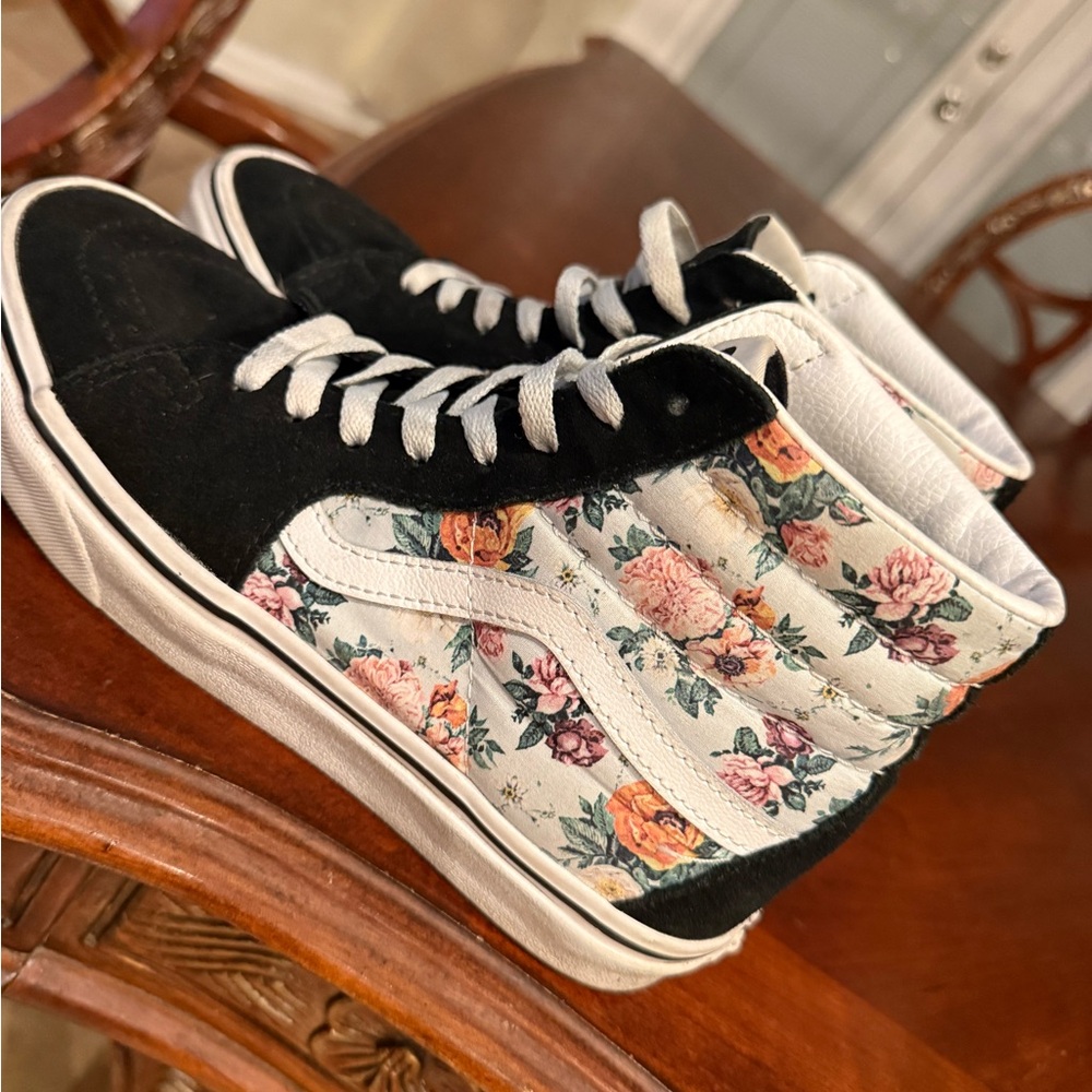 Vans Black and Floral High-Top Sneakers